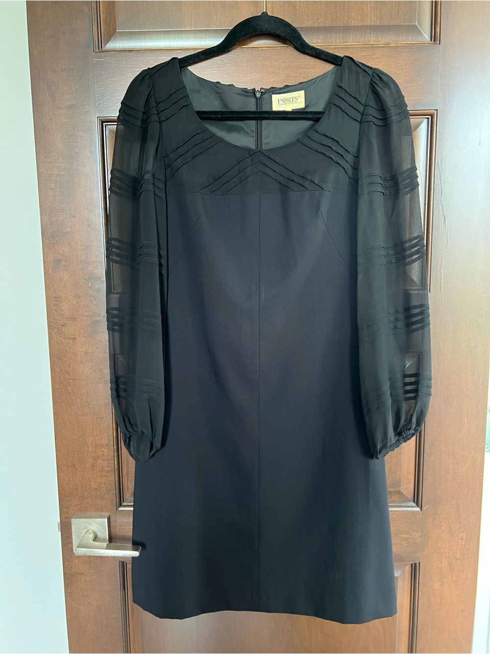 Portis Black Sheer-Sleeve Mini Dress